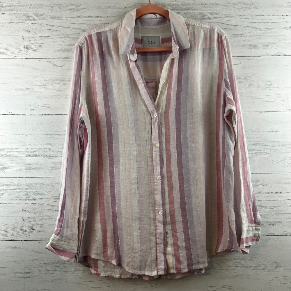Rails Sydney Sahara Stripe Linen Blend Button Down Shirt Size M